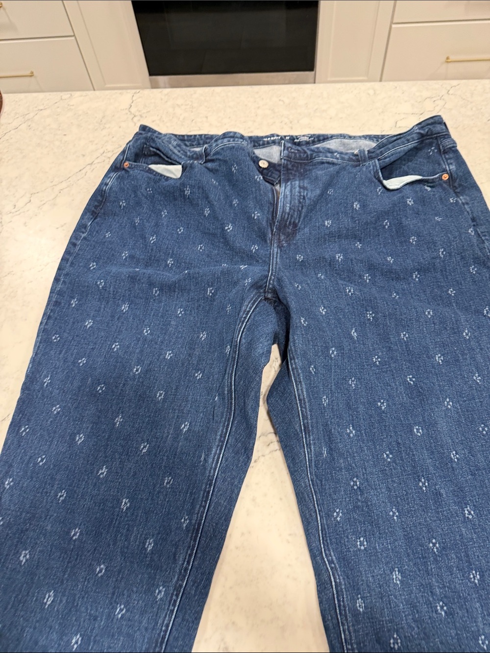 Old Navy Dark Blue Straight Leg Jeans with Subtle Pattern